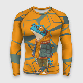 Мужской рашгард 3D с принтом Лягушка в модной куртке в Петрозаводске,  |  | Тематика изображения на принте: frog | жаба | линии | лягуха | лягушка | на стиле