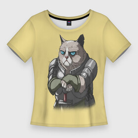 Женская футболка 3D Slim с принтом Сер Рыцарь Грумпи Кот в Петрозаводске,  |  | cat | grumpy | knight | skerim | воин | дракон | королевство | кот | кошка | рыцарь | скайрим