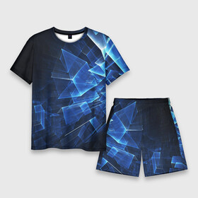 Мужской костюм с шортами 3D с принтом Abstract geometric  Прозрачные синие голографические кубы в Петрозаводске,  |  | abstraction | geometric | neon | pattern | абстракция | геометрия | неон | паттерн