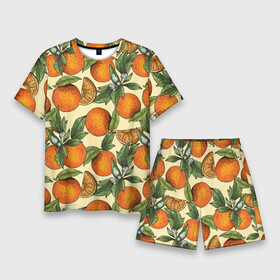 Мужской костюм с шортами 3D с принтом Узор Апельсиновое настроение в Петрозаводске,  |  | drawn | fruit | frukt | frukti | frukty | hand | handdrawn | orange | pattern | summer | tropical | апельсиновый сок | апельсины | вручную | лето | паттерн | рисунок от руки | фруктовый узор | целые апельсины