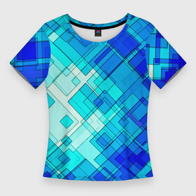 Женская футболка 3D Slim с принтом СИНЕ ГОЛУБЫЕ КВАДРАТЫ в Петрозаводске,  |  | абстрактный | геометрический | искусство | композиция | красочный | минималистский | модернизм | современный | стиль | узор