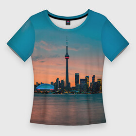 Женская футболка 3D Slim с принтом Закат в Торонто в Петрозаводске,  |  | canada | eclips | toronto | вечер | город | закат | канада | мегаполис | торонто