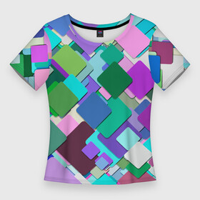 Женская футболка 3D Slim с принтом MULTICOLORED SQUARES в Петрозаводске,  |  | веселый | геометрический | геометрия | желтый | зеленый | квадраты | красный | красочный | разноцветный | синий | современный | узор | формы | цвета | яркий