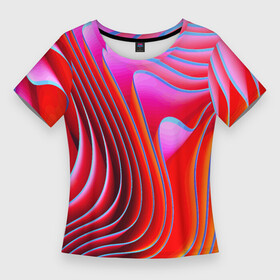 Женская футболка 3D Slim с принтом Разноцветные неоновые полосы  Волна  Multicolored neon stripes  Wave в Петрозаводске,  |  | abstraction | color | fashion | neon | pattern | raster | stripe | wave | абстракция | волна | мода | неон | паттерн | полоса | растр | цвет