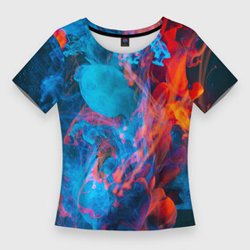 Женская футболка 3D Slim с принтом Красный и синий абстрактный дым в Петрозаводске,  |  | абстракция | дым | краски | красный | синий | цвета
