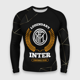 Мужской рашгард 3D с принтом Лого Inter и надпись Legendary Football Club на темном фоне в Петрозаводске,  |  | club | football | inter | logo | звезды | интер | клуб | космос | лого | мяч | символ | спорт | футбол | футболист | футболисты | футбольный