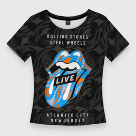 Женская футболка 3D Slim с принтом Steel Wheels Live  The Rolling Stones в Петрозаводске,  |  | the rolling stones | бродяги | вольные странники | катящиеся камни | кит ричардс | мик джаггер | рок группа | рок н ролл | ролинг стоун | роллинг стоунс | рон вуд | стоунз | чарли уоттс