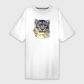 Платье-футболка хлопок с принтом Снежный Леопард (барс) в Петрозаводске,  |  | leopard | panthera | panthera pardus | барс | гепард | голова | животное | зверь | кошачие | кошачий | крупная кошка | лео | леопард | леопарды | пантера | пятнистый | хищник | ягуар