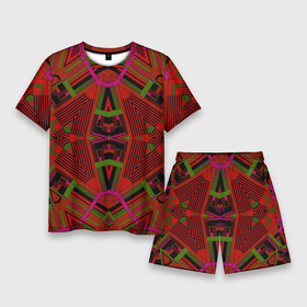 Мужской костюм с шортами 3D с принтом Геометрический этнический арабский узор в красно черный тонах в Петрозаводске,  |  | african | tribal pattern | геометрический узор | красный | орнамент | фольклор