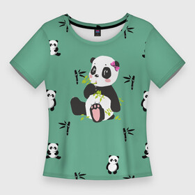 Женская футболка 3D Slim с принтом Пандовая семья  Малышка в Петрозаводске,  |  | family | family look | family style | panda | pandas | бамбук | белый | для семьи | дочка | дочке | дочь | зеленый | малышка | медведи | медведь | мишка | мишки | панда | панды | семейные | семейный | семейный стиль | семья