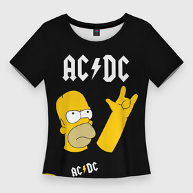 Женская футболка 3D Slim с принтом AC DC ГОМЕР СИМПСОН SIMPSONS в Петрозаводске,  |  | ac | ac dc | dc | music | rock | simpson | simpsons | гомер | музыка | рок | симпсон | симпсоны