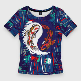Женская футболка 3D Slim с принтом Рыбки Инь и ян в Петрозаводске,  |  | инь и ян | инь и янь | рыба | рыбки | япония | японские