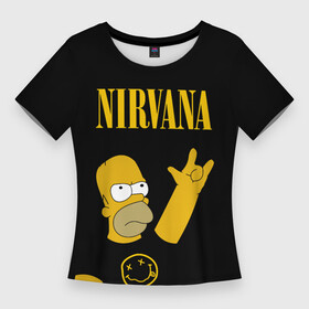 Женская футболка 3D Slim с принтом NIRVANA ГОМЕР СИМПСОН, SIMPSONS в Петрозаводске,  |  | gomer | homer | kurt cobain | music | nirvana | rock | simpson | simpsons | гомер | кабейн | кобейн | курт | курт кобейн | музыка | нирвана | рок | симпсон | симпсоны