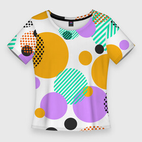 Женская футболка 3D Slim с принтом GEOMETRIC INTERSECTING CIRCLES в Петрозаводске,  |  | абстрактный | геометрический | графический | декоративный | желтый | зеленый | красный | круги | пересекающийся | повторение | стиль | точки | узор | узоры | черный