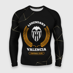 Мужской рашгард 3D с принтом Лого Valencia и надпись Legendary Football Club на темном фоне в Петрозаводске,  |  | club | football | logo | valencia | валенсия | клуб | краска | лого | мяч | символ | спорт | спрей | футбол | футболист | футболисты | футбольный