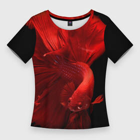 Женская футболка 3D Slim с принтом бойцовская рыбка в Петрозаводске,  |  | бойцовская рыбка | красная рыба | красный | ростислав удача | рыбка | черный