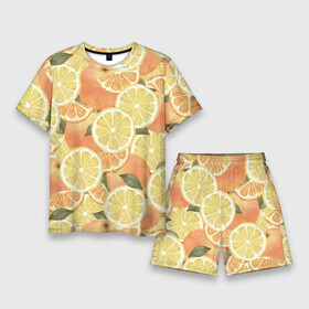 Мужской костюм с шортами 3D с принтом Летние Апельсины в Петрозаводске,  |  | fruits | lemons | oranges | summer | апельсины | лето | лимоны | фрукты