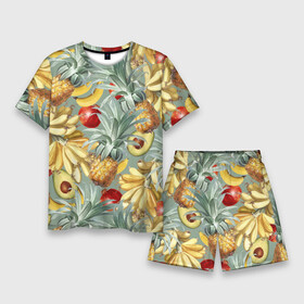 Мужской костюм с шортами 3D с принтом Экзотические Фрукты Лета в Петрозаводске,  |  | bananas | garnet | pineapples | summer | ананасы | бананы | гранат | лето