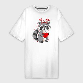 Платье-футболка хлопок с принтом Енотик в сердечках в Петрозаводске,  |  | predator | raccoon | raccoon gargle | trash panda | енот | енот полоскун | енотик | енотовидная собака | еноты | животное | зверь | мусорная панда | сердечки | сердца | треш панда | трэш панда | хищник