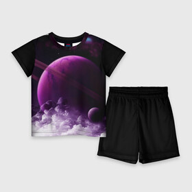 Детский костюм с шортами 3D с принтом PURPLE GALAXY  лиловая галактика в Петрозаводске,  |  | galaxy | planet | purple | space | stars | universe | астрономия | вселенная | галактика | звезды | космос | планета | туманность | фиолетовый