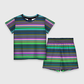 Детский костюм с шортами 3D с принтом Яркие неоновые тонкие полосы в Петрозаводске,  |  | neon stripes | stripes | в полоску | неоновые полосы | полосатый узор
