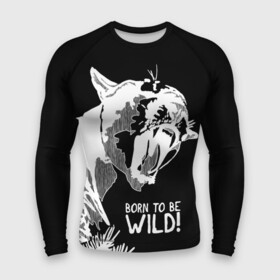 Мужской рашгард 3D с принтом Cougar Born be wild в Петрозаводске,  |  | angry | born to be wild | cougar | fangs | open mouth | predator | wild | дикая | злая | клыки | открытая пасть | пума | рожден быть диким | хищник