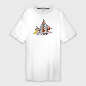Платье-футболка хлопок с принтом Акула кибер  самолет в Петрозаводске,  |  | shark | акула | акулы | белая | катран | кибер | киборг | робот | рыба | самолет | селахия | тигровая | тупорылая | хищник | шарк