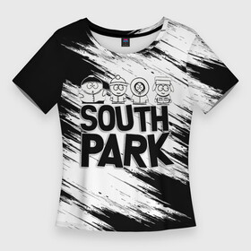 Женская футболка 3D Slim с принтом Южный парк  персонажи и логотип (South Park) в Петрозаводске,  |  | eric | kenny | kyle | south park | stanley | кайл | кенни | мультфильм | саус парк | сауспарк | сериал | стэн | эрик | южный парк