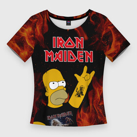 Женская футболка 3D Slim с принтом Iron Maiden Гомер Симпсон Рокер в Петрозаводске,  |  | gomer | homer | iron | iron maiden | maiden | music | rock | simpson | simpsons | айрон майден | айрон мейден | гомер | музыка | рок | рокер | симпсон | симпсоны