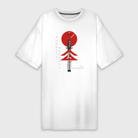 Платье-футболка хлопок с принтом Дух Воина в Петрозаводске,  |  | ghost of tsushima | japan | japanese style | гост тсусима | гхост цусима | иероглифы | кандзи | катана | киото | ниндзя | призрак цусимы | самурай | самурайский меч | токио | япония | японский стиль