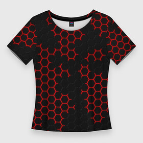 Женская футболка 3D Slim с принтом НАНОКОСТЮМ  Black and Red Hexagon  Гексагоны в Петрозаводске,  |  | Тематика изображения на принте: abstract | black and red hexagon | carbon | hexagon | nano | nanosuit | абстракция | броня | гексагон | гексагон фон | гексагоны | карбон | корбон | нано | нанокостюм | нанокостюм из crysis | шестиугольники