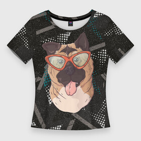 Женская футболка 3D Slim с принтом довольный пес с высунутым языком в Петрозаводске,  |  | довольный | довольный пес | пес | с высунутым языком | собака | собачка