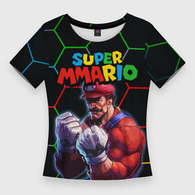 Женская футболка 3D Slim с принтом ММАРИО  ММА  Супер Марио  Super Mario в Петрозаводске,  |  | 8 бит | mario | mma | super mario | бои без правил | гексагоны | денди | игра марио | качок | луиджи | мма | ммарио | надпись марио | нинтендо | сега | супер марио | супер ммарио | шестиугольники