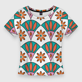 Женская футболка 3D Slim с принтом Египетский узор с лотосом в Петрозаводске,  |  | Тематика изображения на принте: flower | lotus | лотос | цветок | цветы