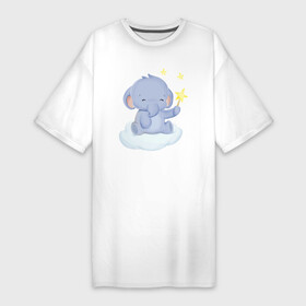 Платье-футболка хлопок с принтом Милый Слонёнок Сидит На Облаке в Петрозаводске,  |  | animals | beast | cute | животные | звери | милый | облако | слон | слонёнок
