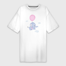 Платье-футболка хлопок с принтом Милый Слонёнок Летит На Воздушном Шарике в Петрозаводске,  |  | animals | beast | cute | животные | звери | милый | слон | слонёнок