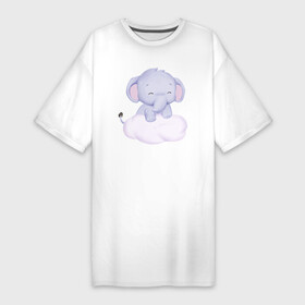 Платье-футболка хлопок с принтом Милый Слонёнок Стоит На Облаке в Петрозаводске,  |  | animals | beast | cute | животные | звери | милый | облако | слон | слонёнок