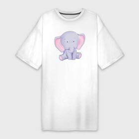 Платье-футболка хлопок с принтом Милый Слонёнок В Предкушении в Петрозаводске,  |  | animals | beast | cute | животные | звери | милый | слон | слонёнок