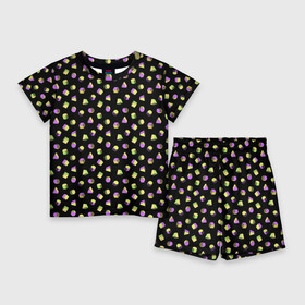 Детский костюм с шортами 3D с принтом Объемные цветные геометрические фигуры в Петрозаводске,  |  | 3д | абстракция | геометрические | желтый | зеленый | кубик | много | многоугольник | разброс | розовый | фигуры | цилиндр