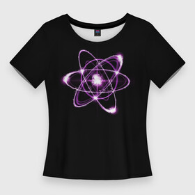 Женская футболка 3D Slim с принтом Атом  Розовый стиль в Петрозаводске,  |  | atom | nova | particle | quantum | атом | звезда | квант | частица