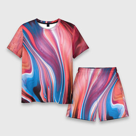 Мужской костюм с шортами 3D с принтом Colorful river в Петрозаводске,  |  | абстракция | волны | жидкость | красивая | краска | красочная | линии | разноцветная | смешение цветов | яркая