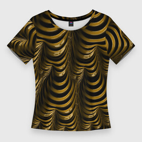 Женская футболка 3D Slim с принтом Черная с золотым оптическая иллюзия  Абстракция в Петрозаводске,  |  | абстракция | золотой | иллюзия | металлик | фрактал | черный