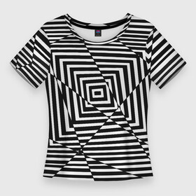Женская футболка 3D Slim с принтом Broken Square в Петрозаводске,  |  | иллюзия | иллюзия линии | квадрат | квадраты | психоделика | черно   белое