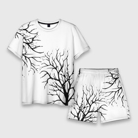 Мужской костюм с шортами 3D с принтом Черные ветки деревьев на белом фоне в Петрозаводске,  |  | abstraction | black and white | tree branches | ветки | деревья | монохромный | черно белый
