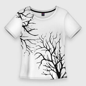 Женская футболка 3D Slim с принтом Черные ветки деревьев на белом фоне в Петрозаводске,  |  | abstraction | black and white | tree branches | ветки | деревья | монохромный | черно белый
