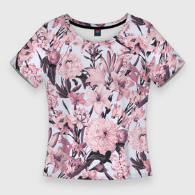 Женская футболка 3D Slim с принтом Цветы Розовые Пионы На Светлом Фоне в Петрозаводске,  |  | flowers | букет | пионы | природа | растение | розовый | флора | цветы