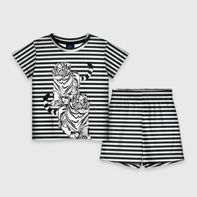 Детский костюм с шортами 3D с принтом Боевой тигр в Петрозаводске,  |  | вмф | иллюзия | опасный | полосы | тельник | тельняшка | тигр | тигры