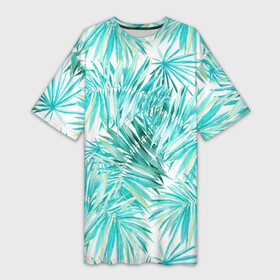 Платье-футболка 3D с принтом Листья Пальмы Нарисованные Акварелью в Петрозаводске,  |  | jungles | palm | palm tree | summer | акварель | букет | деревья | джунгли | лето | листья | пальма | природа | растение | флора