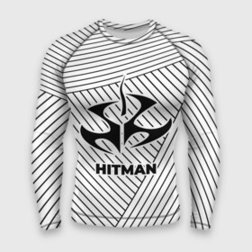 Мужской рашгард 3D с принтом Символ Hitman на светлом фоне с полосами в Петрозаводске,  |  | hitman | logo | глитч | игра | игры | лого | логотип | полосы | символ | хитман