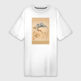 Платье-футболка хлопок с принтом Японская гравюра Бабочки в Петрозаводске,  |  | Тематика изображения на принте: бабочки | гравюра | графика | живопись | животные | картинки | рисунок | япония